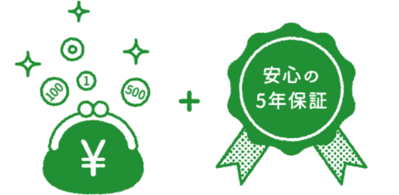 低価格ながら、安心5年保証を完備